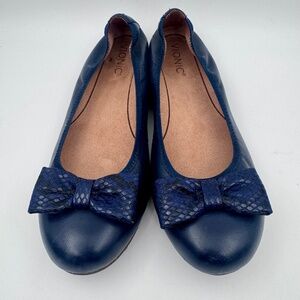 Women's Vionic Spark Zelda Ballet Flat in "Navy Wide" w/Snake Print Bow | 9.5